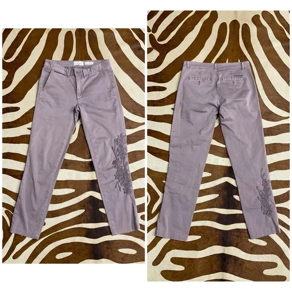 Anthropologie Relaxed Embroidered Chino Trousers in Lilac Size 25 - Picture 4 of 6
